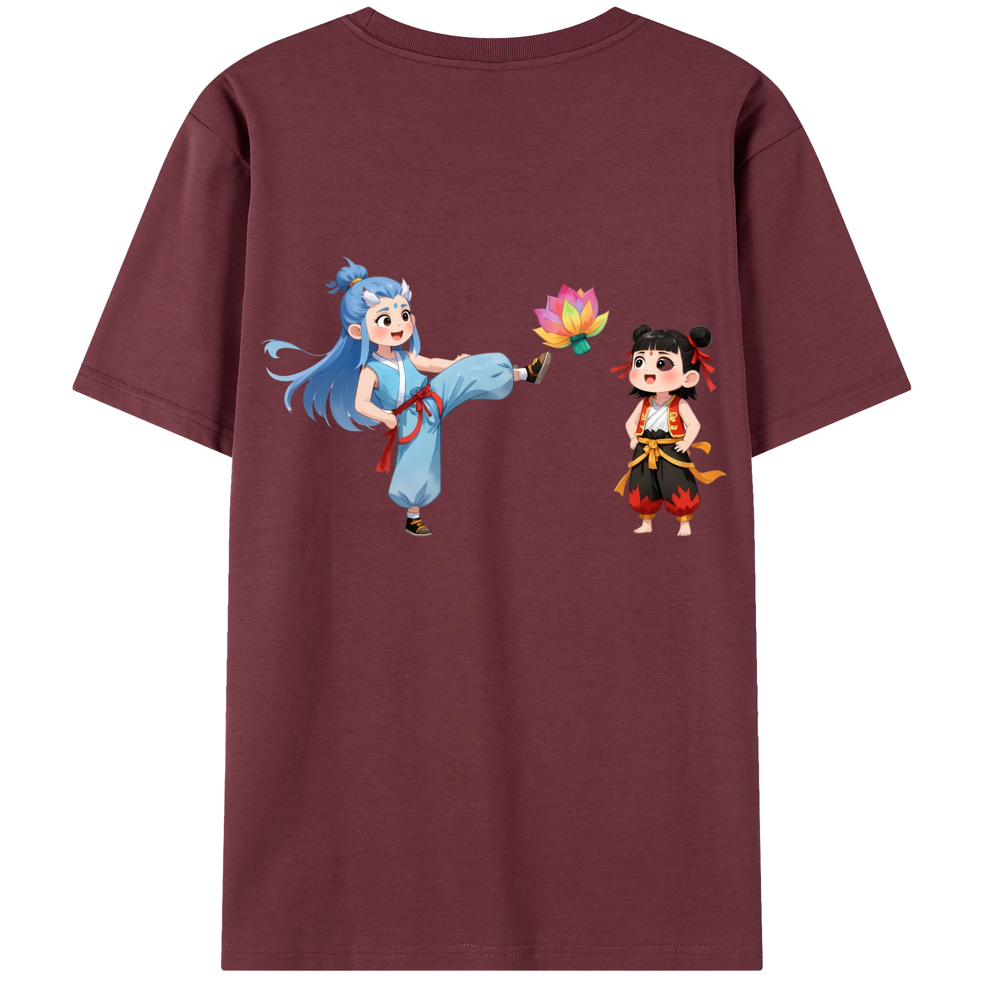 （画像用） Ne Zha 2 ナタ 魔童の大暴れ 綿100％半袖Tシャツ（背面プリント）